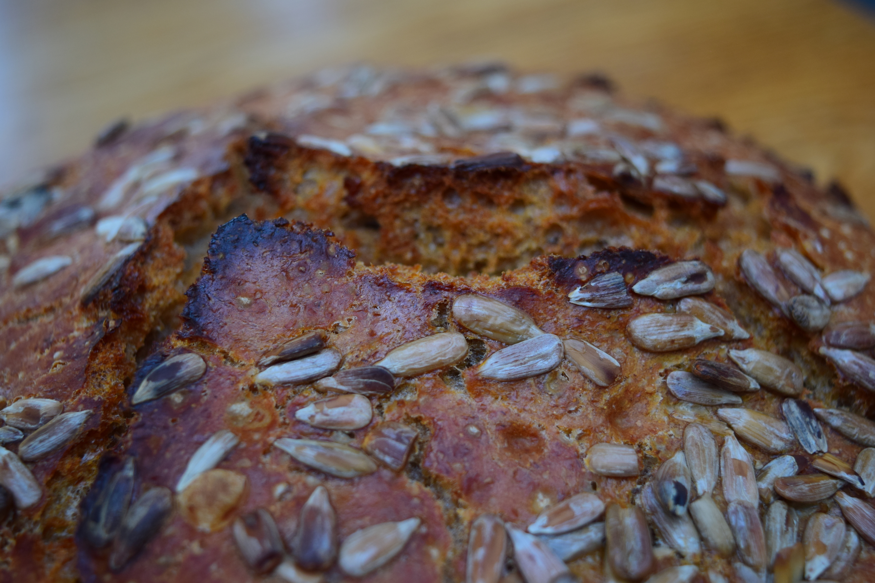 Creative homemade dark bread with sunflower seeds and 